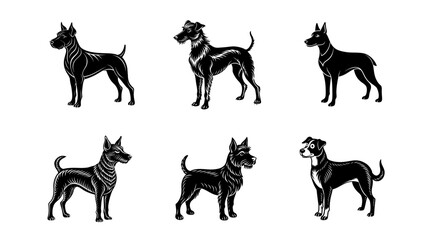Title: Set of 6 dog silhouette of vector on white background in bundle