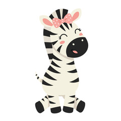 Cute baby zebra with pink bow sitting adorable cartoon animal vector illustration 