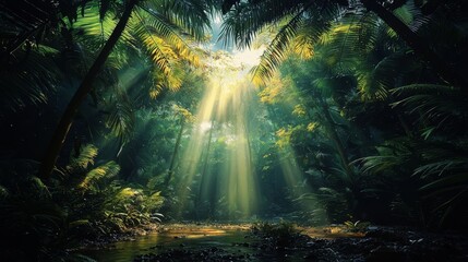 Fototapeta premium Mystical forest setting filled with lush foliage