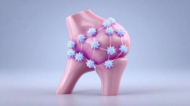 3D Knee Joint with Virus Attack Medical Illustration.