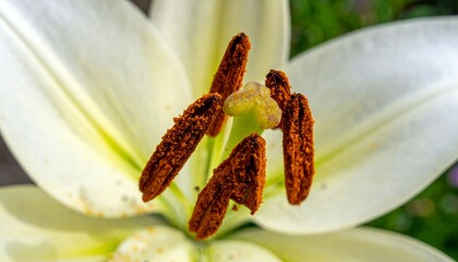 Close-Up of Delicate White Lily Blossom with Pollen Detail