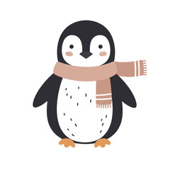 Obraz premium Cute penguin wearing brown scarf winter animal illustration vector design 