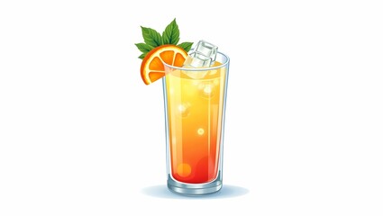 Vector Cocktail Glass with Orange Slice, Mint, and Ice – Summer Garnish in Frosted Style on White Background