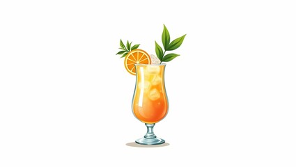 Vector Cocktail Glass with Orange Slice, Mint, and Ice – Summer Garnish in Frosted Style on White Background