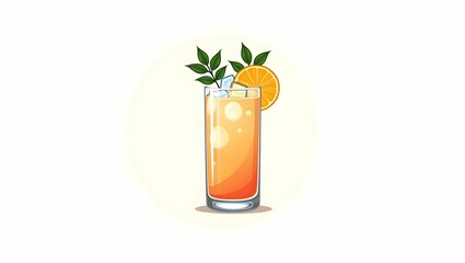 Vector Cocktail Glass with Orange Slice, Mint, and Ice – Summer Garnish in Frosted Style on White Background
