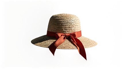 Straw Hat with Ribbon – Lightweight Summer Accessory on Neutral Background for Travel & Lifestyle Design