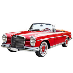 A Classic Red Convertible with Retro Design Chrome Isolated on Transparent Background