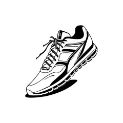Dynamic monochrome vector illustration of an athletic running shoe design