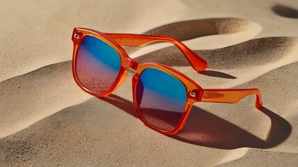 Minimal 3D Neon Sunglasses on Sandy Background – Vibrant Summer Promo Design Element