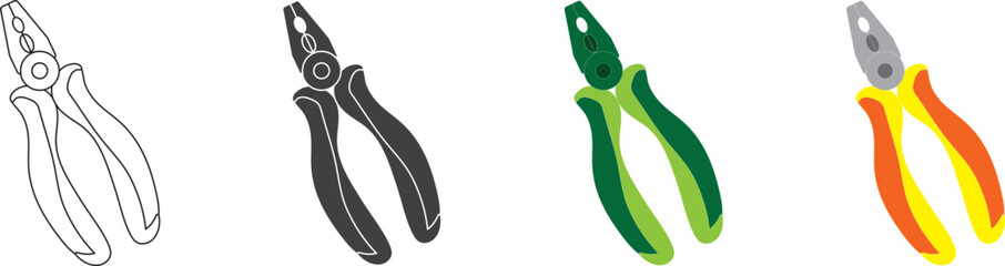 pliers in fullcolor and outline. No background in vector art.