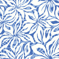 Artistic floral background. Decorative botanical seamless pattern with silhouette shapes of leaves and flowers. Artisanal allover print, vector wallpaper, for fabric, textile, paper, package