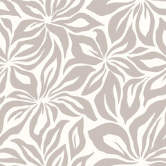 Artistic floral background. Decorative botanical seamless pattern with silhouette shapes of leaves and flowers. Artisanal allover print, vector wallpaper, for fabric, textile, paper, package