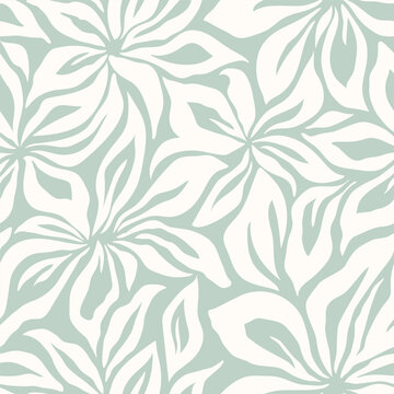 Artistic floral background. Decorative botanical seamless pattern with silhouette shapes of leaves and flowers. Artisanal allover print, vector wallpaper, for fabric, textile, paper, package