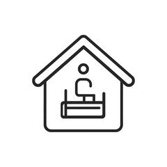 House Icon with Person at Desk, Minimalist Design, Transparent Background