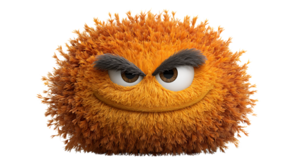 Fluffy orange character emoticon furry monster 3D rendering cartoon avatar digital art w