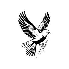 Stylized avian with floral motif in minimalist monochrome composition