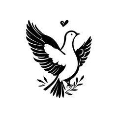 Stylized monochrome dove illustration conveying peace, hope, and love imagery
