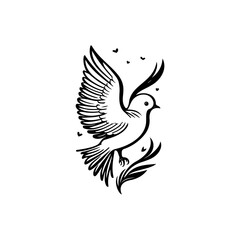 Minimalist dove illustration symbolizing peace and freedom, soaring above vegetation