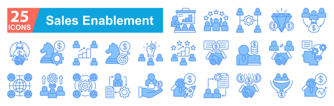 Sales Enablement Icon Sheet Presentation, Success, Organization, Value, Conversion, Sales Enablement, Startegy, Sales, Goal, Empowerment, Sales Team, Negotiation, Sales Representative, Collaboration