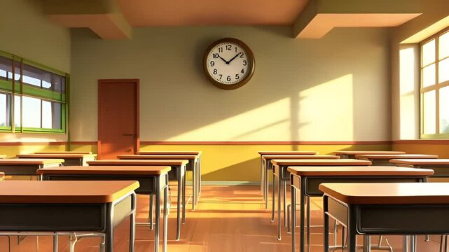 Empty classroom back to School Cartoon or Japanese anime