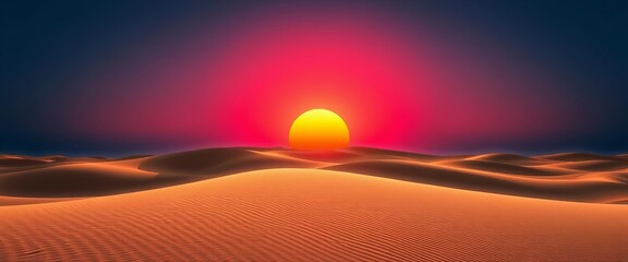 Obraz premium Crimson sun crests over stark sand dunes, casting long shadows, pattern, sand