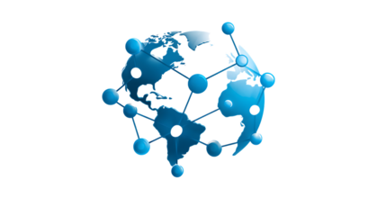 Global Connectivity Network Blue Earth Map with Interconnected Nodes and Dots for Technology a