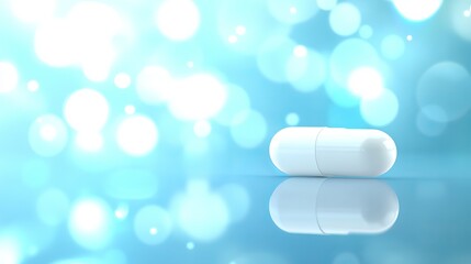 Sleek white capsule on minimalist blue background symbolizing pharmaceutical innovation for weight management, modern healthcare and medical treatment concept.