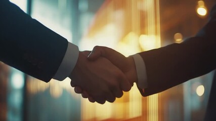 Establishing Partnership: Close-Up of Business Handshake with Blurred Interior Backdrop