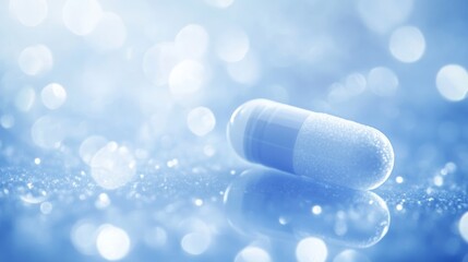 Sleek white capsule on minimalist blue background symbolizing pharmaceutical innovation for weight management, modern healthcare and medical treatment concept.