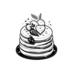 Delicate Pancake Stack Illustration with Heart Accents for Culinary Designs
