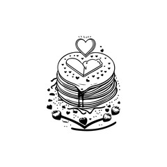 Heart-Shaped Pancake Stack with Dripping Syrup: Whimsical Love in Monochrome