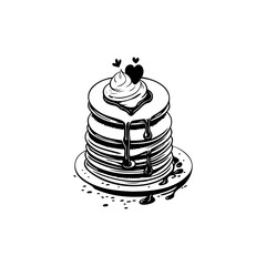 Monochrome pancake stack with dripping syrup and topping adds simple charm
