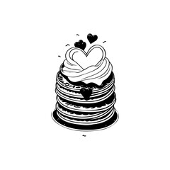 Delicate pancake stack adorned with creamy topping and whimsical hearts drawing