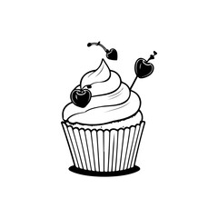 Stylized Cupcake with Cherries: Whimsical Confectionery Delight Illustration