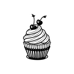 Elegant cupcake illustration with stylized frosting and cherry garnish artwork