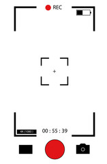 Camera in phone. Photo camera on screen of mobile with interface. UI for selfie in smartphone. App for photo, record video in cellphone. Icons of focus, frame, flash, zoom, grid and buttons. Vector.