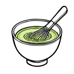 Hand-Drawn Illustration of Matcha Tea Preparation