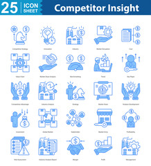 Competitor Insight icon sheet illustration vector web competitive strategy, innovation, industry, market disruption, cost, value chain, market share analysis, benchmarking, trend, key player