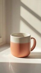 Beautiful Pink and White Mug on Bright Sunlit Surface