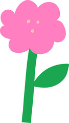Simple Pink Flower with Green Stem and Leaf