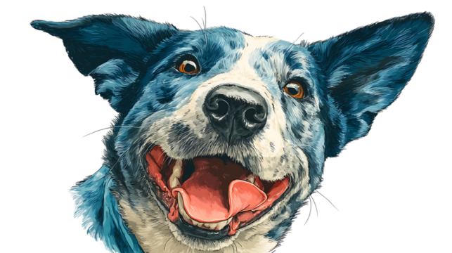 Happy Blue Merle Dog Portrait Pet Illustration Canine Art