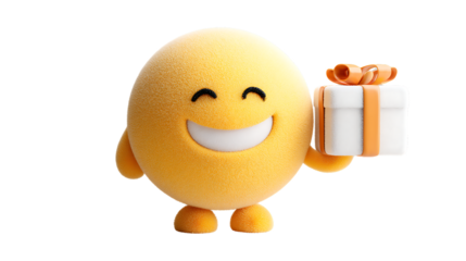 Happy Egg Character Holding Gift Box 3D Render Illustration