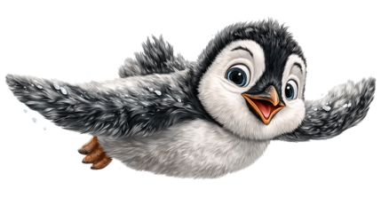 Happy flying penguin chick cartoon illustration