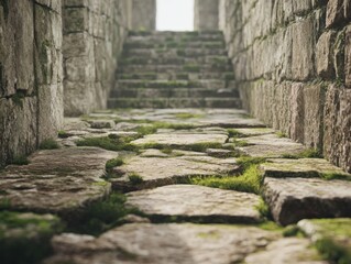 Ancient Stone Wall Covered in Lush Green Moss