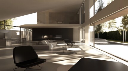Fototapeta premium Modern Minimalist Home Interior with Natural Light and Open Space Design