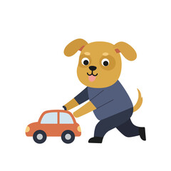 Cute dog character flying a colorful kite in playful outdoor activity vector illustration 