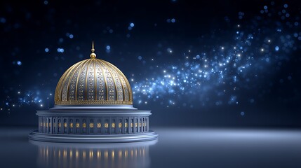 Obraz premium Majestic Dome Nighttime Islamic Architecture with Golden Detail.