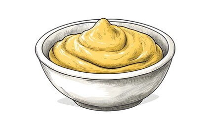 Hand-drawn illustration of a bowl of mustard.