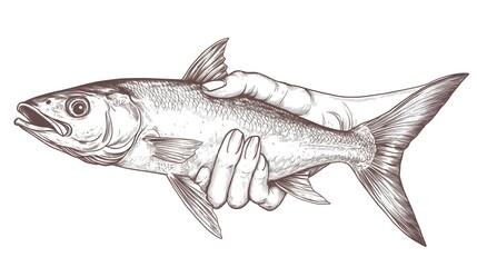 Obraz premium Hand-held fish illustration in vintage style.