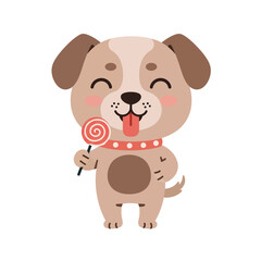 Cute superhero dog cartoon character in red cape and costume vector illustration for kids design and fun play 